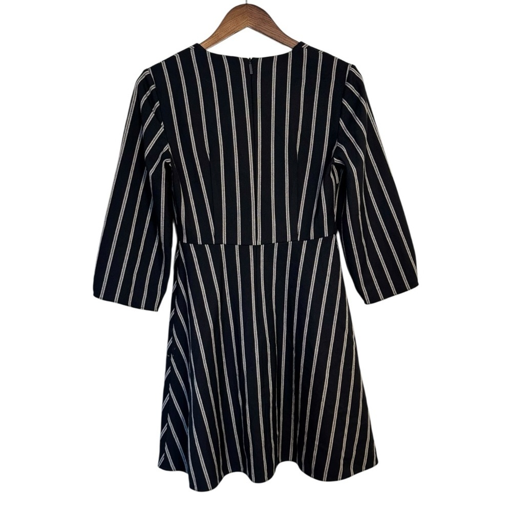 Tibi Navy Blue Striped Felix Ponte Knit Split Neck Dress Women's Size 2 - Picture 2 of 7